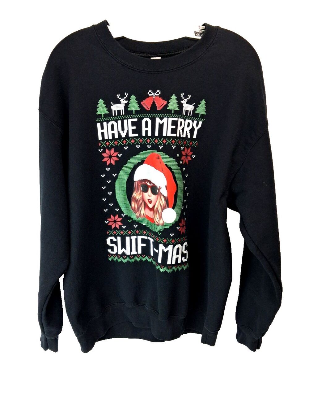 Gildan Unisex Black Taylor Swift Christmas Round Neckline Long Sleeve Sweatshirt